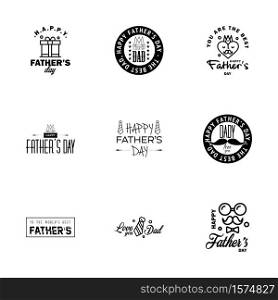 Happy Fathers Day. vector hand lettering. 9 Black Calligraphy illustration for greeting card. festival poster etc. Editable Vector Design Elements