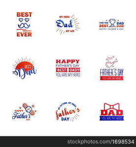 Happy Fathers Day. vector hand lettering. 9 Blue and red Calligraphy illustration for greeting card. festival poster etc. Editable Vector Design Elements