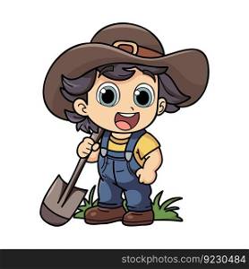 Happy female farmer working hard character illustration in doodle style isolated on background