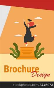 Happy female student celebrating graduation. Study, diploma, cap flat vector illustration. Education and knowledge concept for banner, website design or landing web page