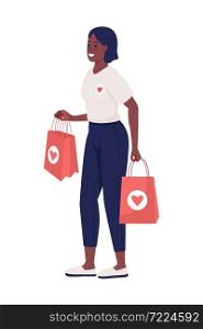 Happy female volunteer semi flat color vector character. Posing figure. Full body person on white. Social service isolated modern cartoon style illustration for graphic design and animation. Happy female volunteer semi flat color vector character