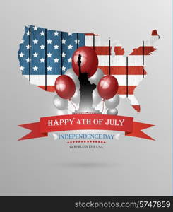 Happy Fourth Of July Background With Balls Statue Of Liberty And Title Inscription