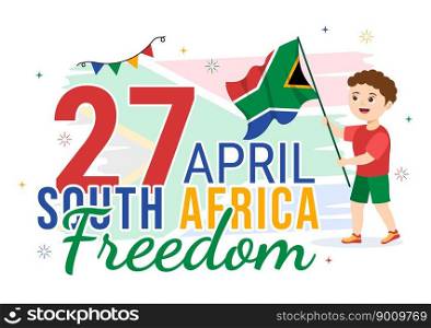 Happy Freedom Day South Africa on April 27th Illustration with Kids Carrying Waving Flag for Landing Page in Hand Drawn Background Template