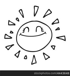 happy freehand drawn black and white cartoon sun