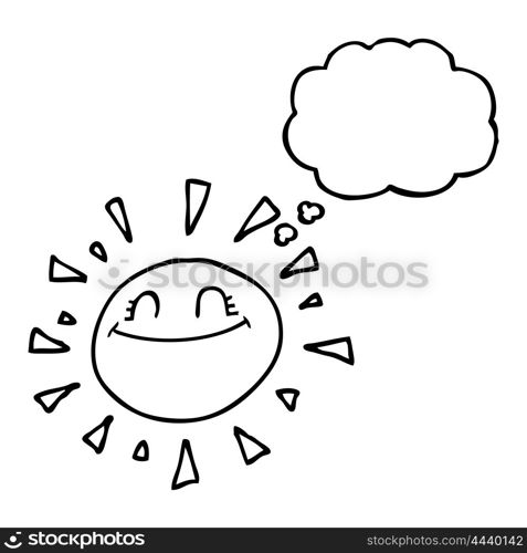 happy freehand drawn thought bubble cartoon sun