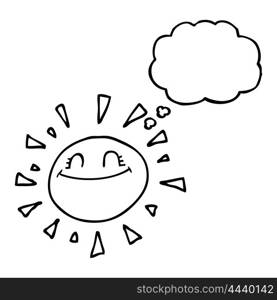 happy freehand drawn thought bubble cartoon sun