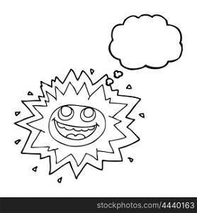 happy freehand drawn thought bubble cartoon sun