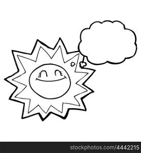 happy freehand drawn thought bubble cartoon sun