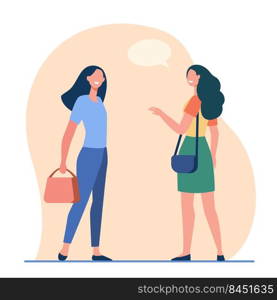 Happy friendly women talking outside. Female friends accidental meeting flat vector illustration. Communication, public place concept for banner, website design or landing web page