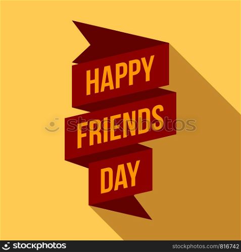 Happy friends day ribbon logo. Flat illustration of happy friends day ribbon vector logo for web design. Happy friends day ribbon logo, flat style