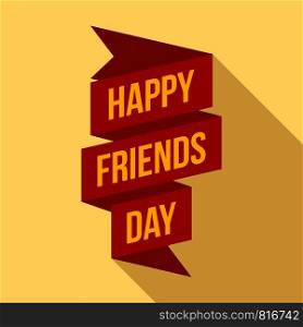 Happy friends day ribbon logo. Flat illustration of happy friends day ribbon vector logo for web design. Happy friends day ribbon logo, flat style