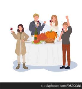 Happy Friends Enjoying Thanksgiving Dinner.Thanksgiving Celebration