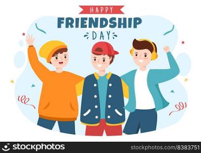 Happy Friendship Day Cute Cartoon Illustration with Young Boys and Girls of Hugging Together or Putting Their Hands in Flat Style