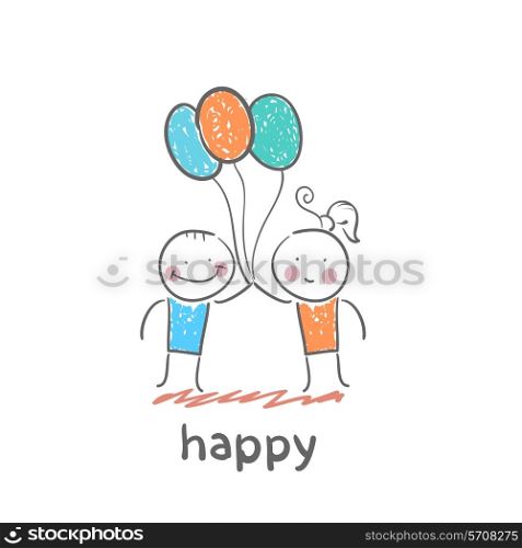 happy. Fun cartoon style illustration. The situation of life.