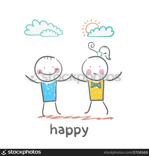 happy. Fun cartoon style illustration. The situation of life.