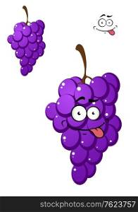 Happy funny bunch of fresh purple grapes with a big smile, cartoon illustration isolated on white