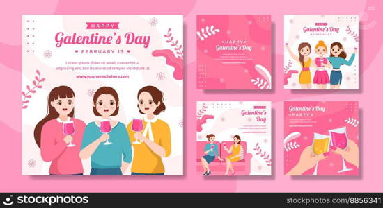 Happy Galentines Day Social Media Post Flat Cartoon Hand Drawn Templates Illustration