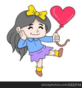 happy girl holding a love balloon