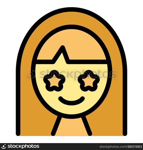 Happy girl icon outline vector. Face delight. Effect activity color flat. Happy girl icon vector flat