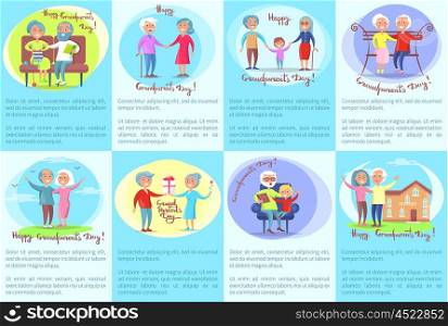 Happy Grandparents Day Posters with Older People. Happy Grandparents Day collection of posters depicting older people. Isolated vector illustration of smiling senior citizens and young grandchildren