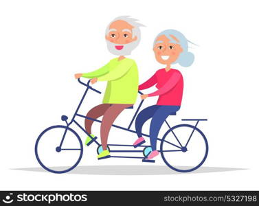 Happy Grandparents Day Senior Couple on Bicycle. Elderly couple riding on bike. Grandmother and grandfather sit on bicycle together vector illustration isolated on white background