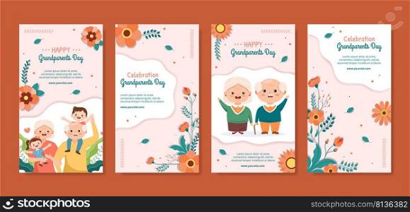 Happy Grandparents Day Stories Template Social Media Flat Cartoon Background Illustration