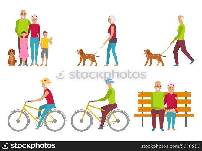 Happy Grandparents. Elderly Couple. Pension Liasure. Retirement. Happy Grandparents. Elderly Couple. Pension Liasure. Retirement - Illustration Vector