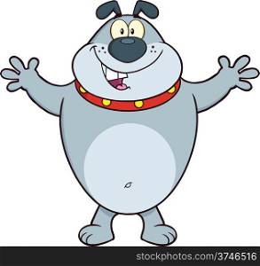 Happy Gray Bulldog Cartoon Character With Open Arms