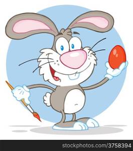 Happy Gray Rabbit Painting Easter Egg