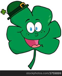 Happy Green Clover Wearing A Green Hat