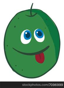 Happy green olive with eyes, illustration, vector on white background.