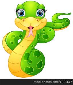 Happy green snake cartoon illustration