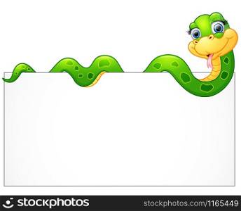 Happy green snake with blank sign