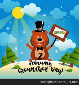 Happy Groundhog Day design with cute groundhog. Happy Groundhog Day design with cute and funny groundhog