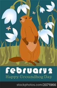 Happy Groundhog Day greeting card. Happy marmot Day Typographic Vector Design with Cute Groundhog Character - Advertising Poster. Happy Groundhog Day greeting card. Happy marmot Day Typographic Vector Design with Cute Groundhog Character - Advertising Poster.
