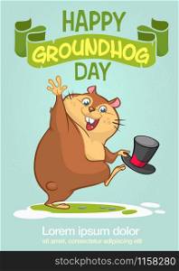 Happy Groundhog Day. Vector illustration with grounhog.