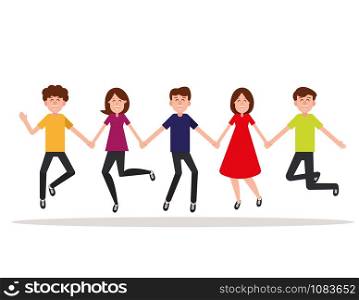 Happy. Group of people jumping on a white background. Concept friendship vector illustration. Character design flat style.