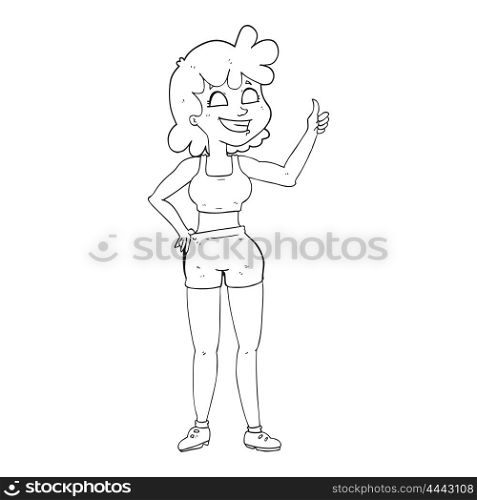 happy gym woman giving thumbs up symbol