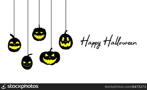 Happy Halloween background. Pumpkins with scary glowing faces. Vector illustration.