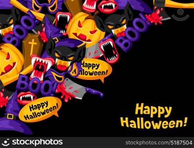 Happy Halloween background with cartoon holiday symbols. Invitation to party or greeting card. Happy Halloween background with cartoon holiday symbols. Invitation to party or greeting card.