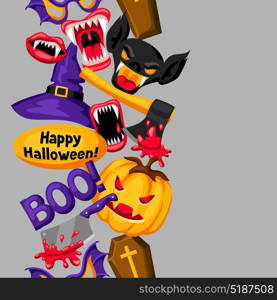 Happy Halloween background with cartoon holiday symbols. Invitation to party or greeting card. Happy Halloween background with cartoon holiday symbols. Invitation to party or greeting card.