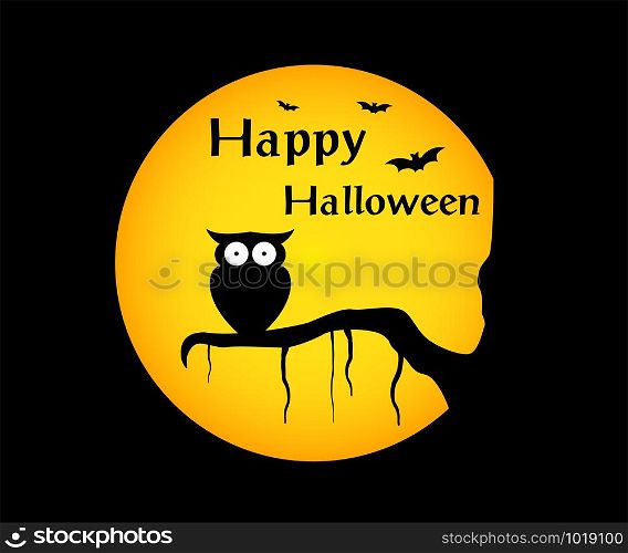 happy halloween background with Illustration owl silhouette on moon