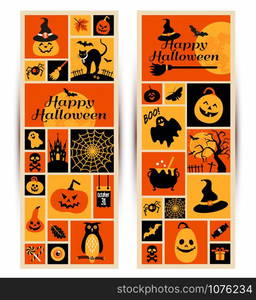 Happy halloween banner. Color collage with celebration symbols.. Happy halloween banner.