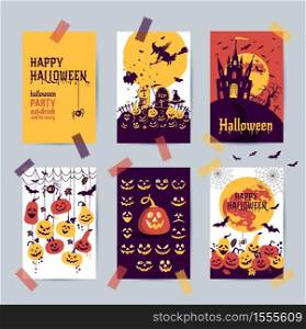 Happy halloween banner. Set of vector design elements.. Happy halloween banner. Set of vector design postcards icons elements.