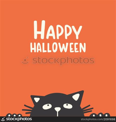 Happy Halloween. Black cat face head silhouette looking up. Cute cartoon character. Happy Halloween. Black cat face head silhouette looking up. Cute cartoon character.
