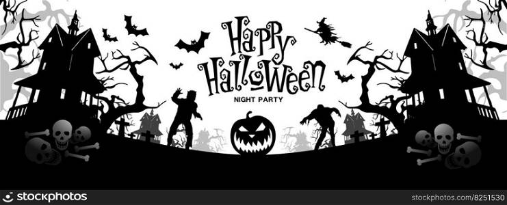 Happy Halloween black white holiday night party celebration festival vector illustration.