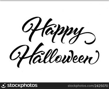 Happy Halloween calligraphy. Creative lettering with swirl elements. Handwritten text, calligraphy. Can be used for greeting cards, posters, leaflets