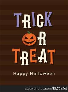 Happy Halloween card, trick or treat logo title, bones font, editable vector design
