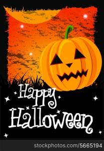 Happy Halloween card with pumpkin and message, vector