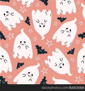 Happy Halloween cute vector seamless pattern with cartoon ghost. Creative childish texture in scandinavian style. Great for fabric, textile Vector Illustration.. Happy Halloween cute vector seamless pattern with cartoon ghost. Creative childish texture in scandinavian style. Great for fabric, textile Vector Illustration